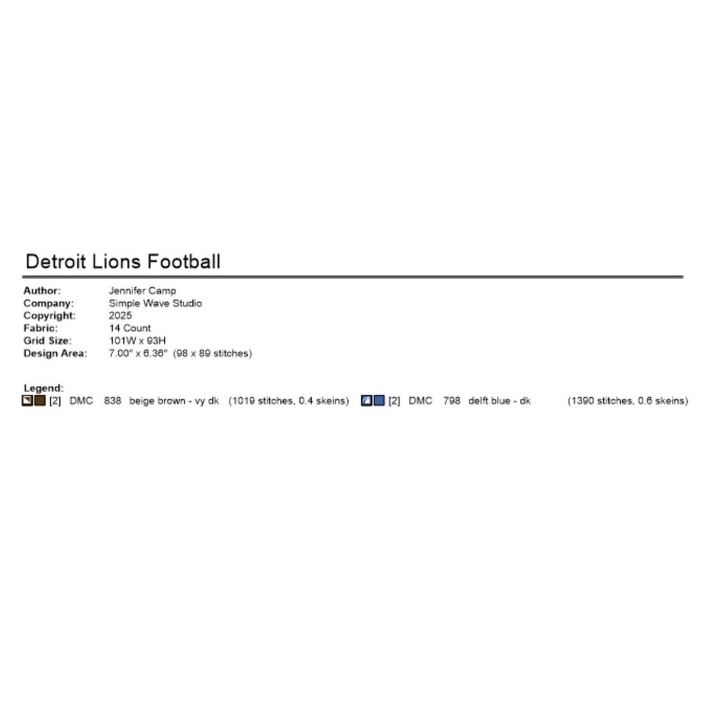 Detroit Lions Football Counted Cross Stitch Pattern Chart‎ - Picture 6 of 6